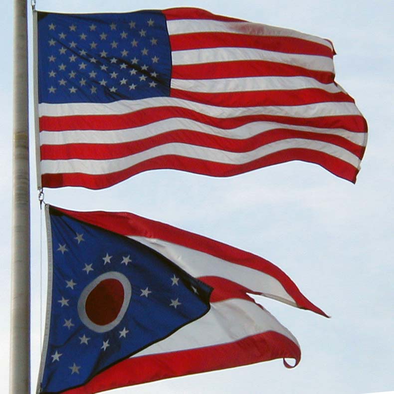 US flag and Ohio burgee